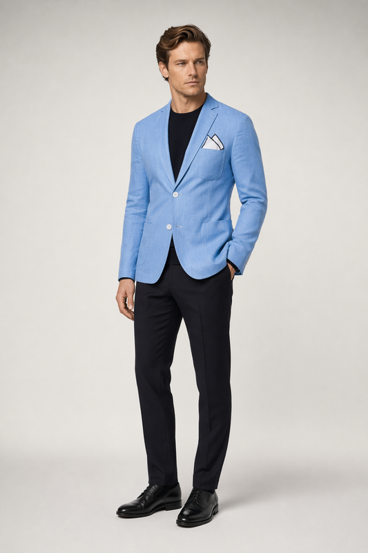 Linen Blazer for Men - Two Button Stylish Jacket Blue