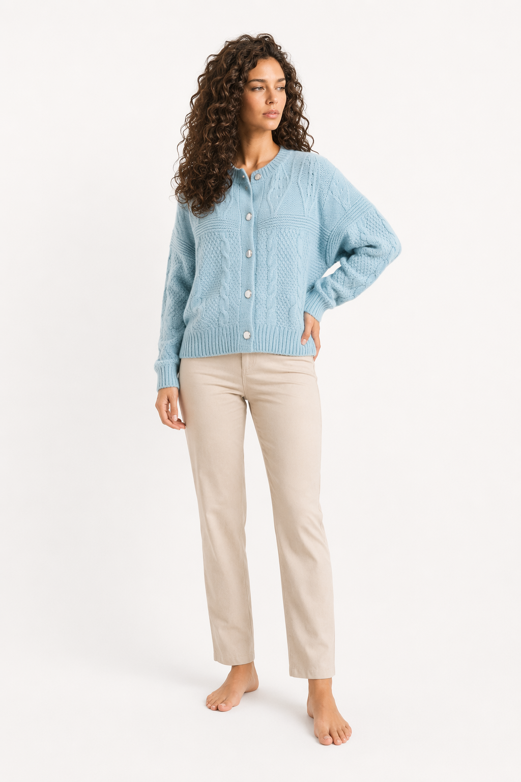Patterned Women's Batwing Knit Cardigan Blue