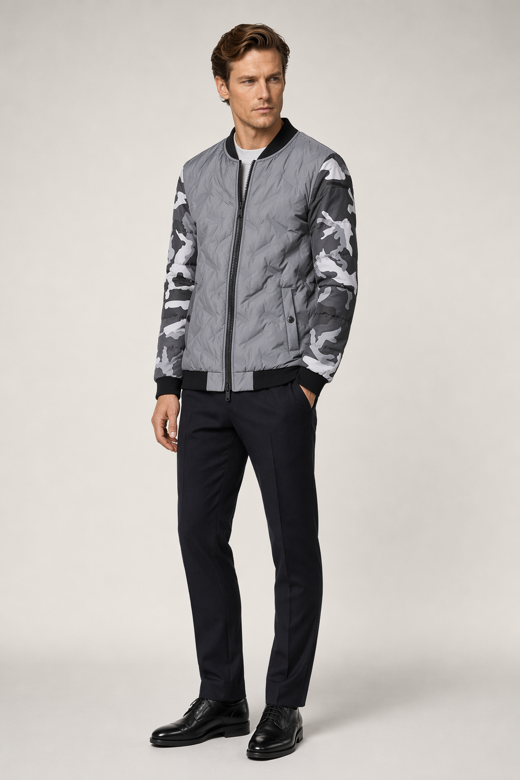 Camouflage Bomber Jacket for Men Gray