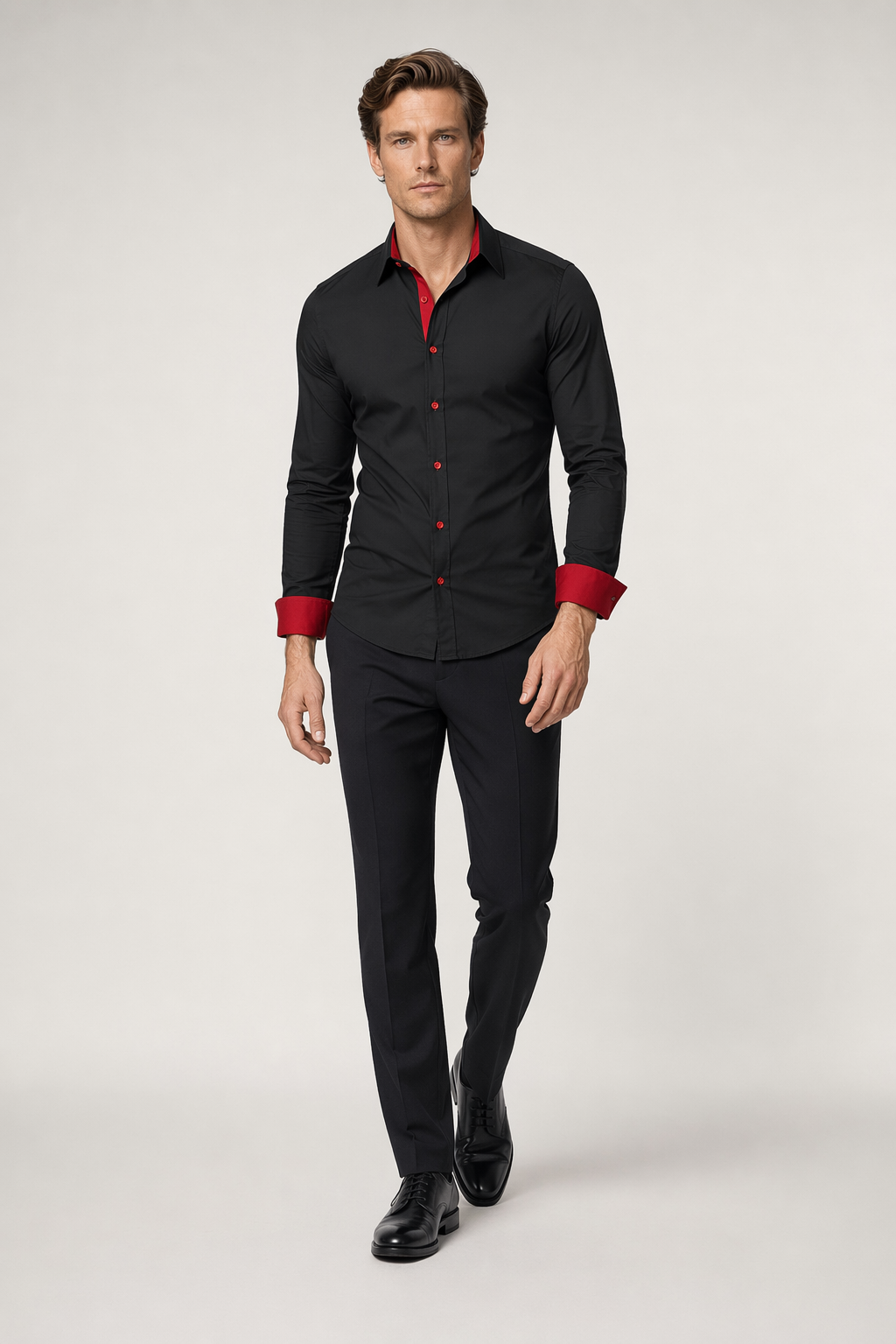 Slim-Fit Long Sleeve Button-Up Shirt for Men Midnight Black