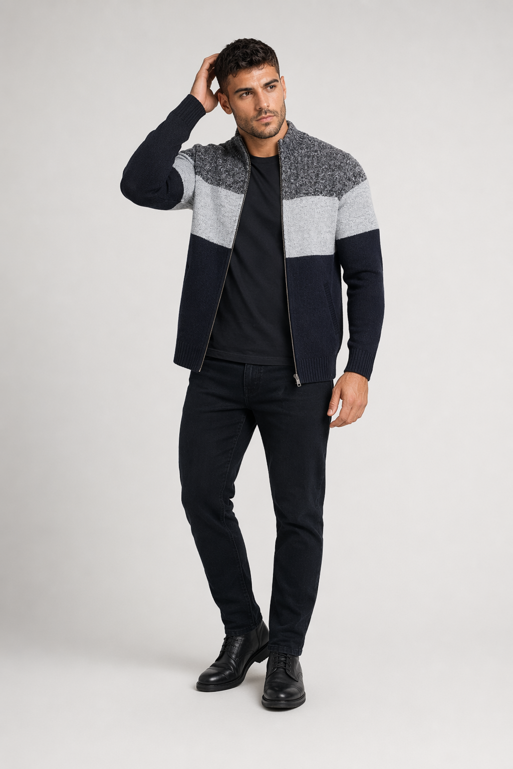 Men's Zip-Up Colorblocked Cardigan Dark Gray