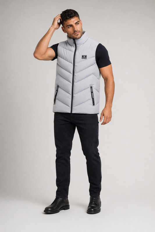 Gray High Neck Padded Vest for Men Default