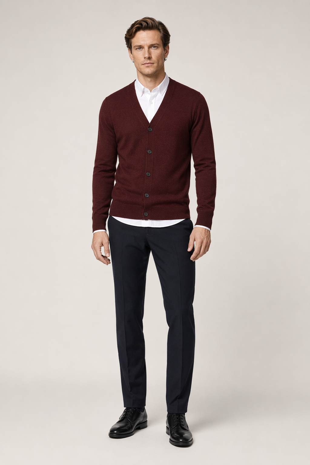 Everyday Men's Knitted Button-Up Cardigan Wine
