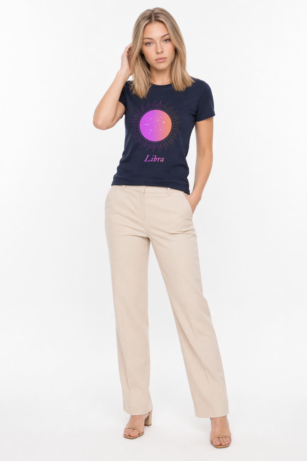 Gradient Libra T-Shirt for Women - Horoscope Zodiac Sign Navy