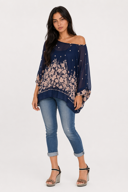 Navy Oversized Batwing Top for Women Default