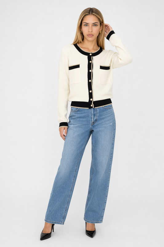 Cropped Two Tone Cardigan for Women White