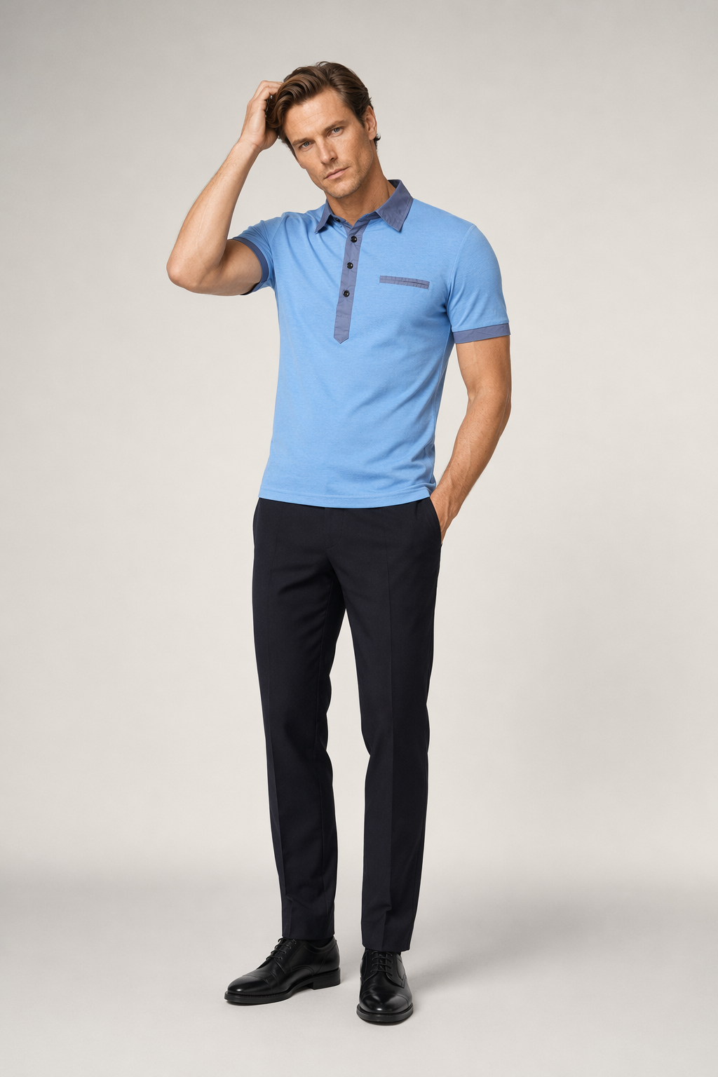 2-colored Dress Polo Shirt Light Blue
