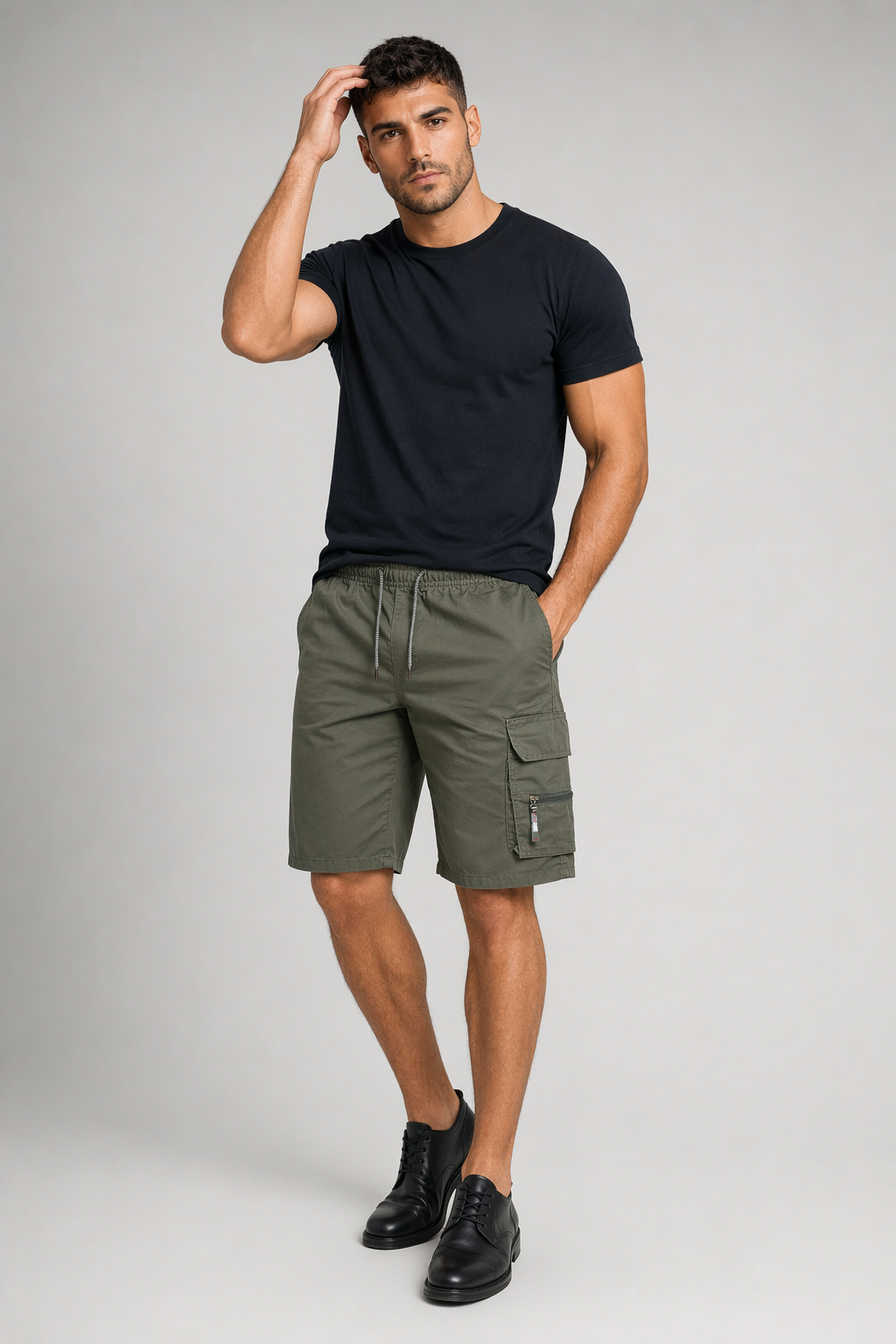 Summer Elastic Waist Men's Casual Shorts Army Green
