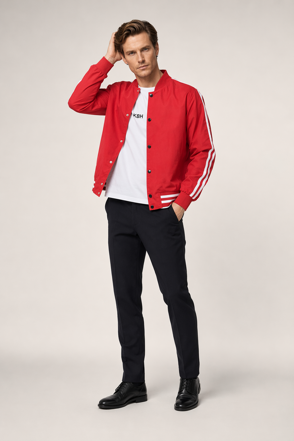Baseball Jacket for Men with Stripes Red