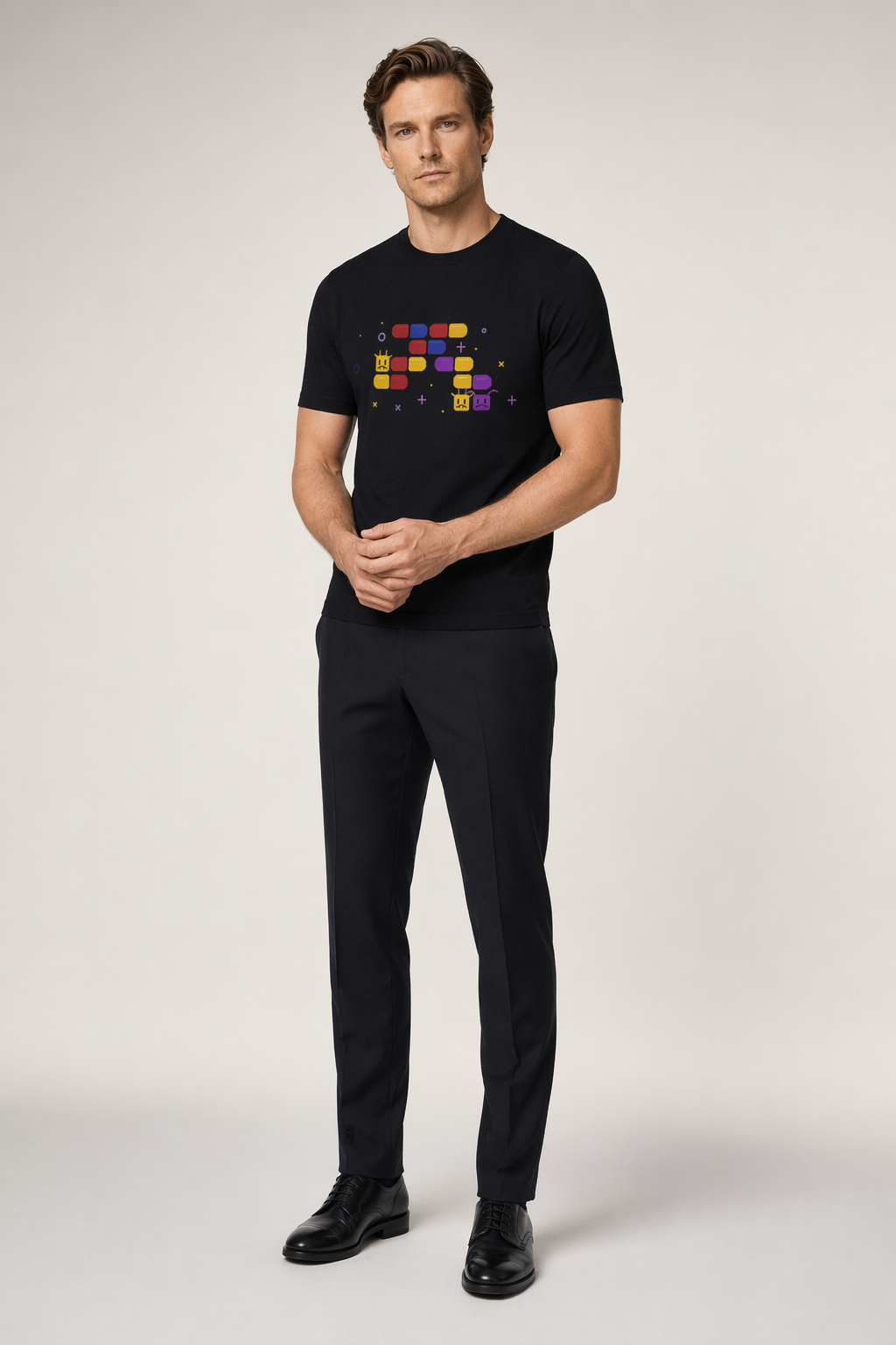 Retro Logo Short Sleeve T-Shirt for Male Gamers Black