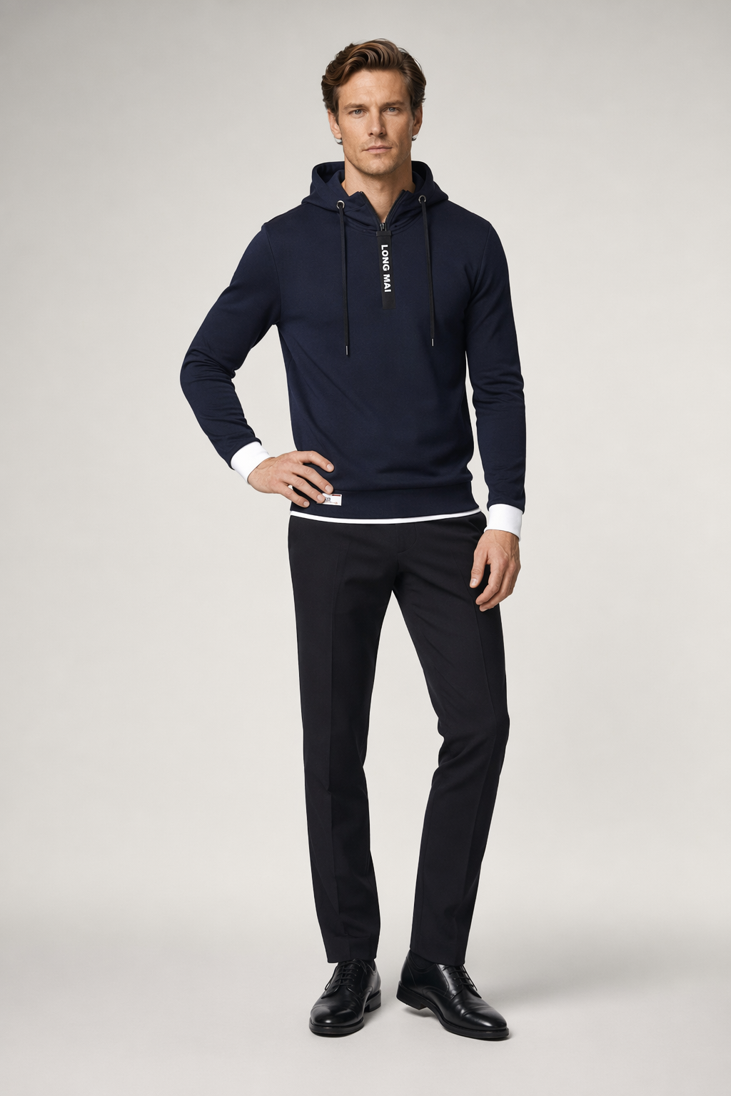 Zippered Men's Hooded Sweatshirt Navy