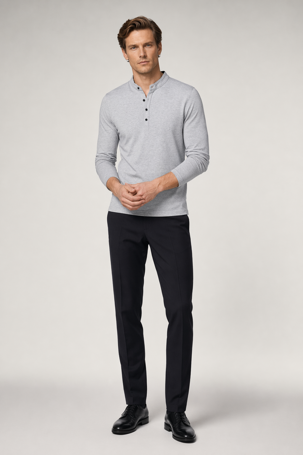 Men's Top with Standing Collar - Enhanced Clarity and Uniqueness Gray