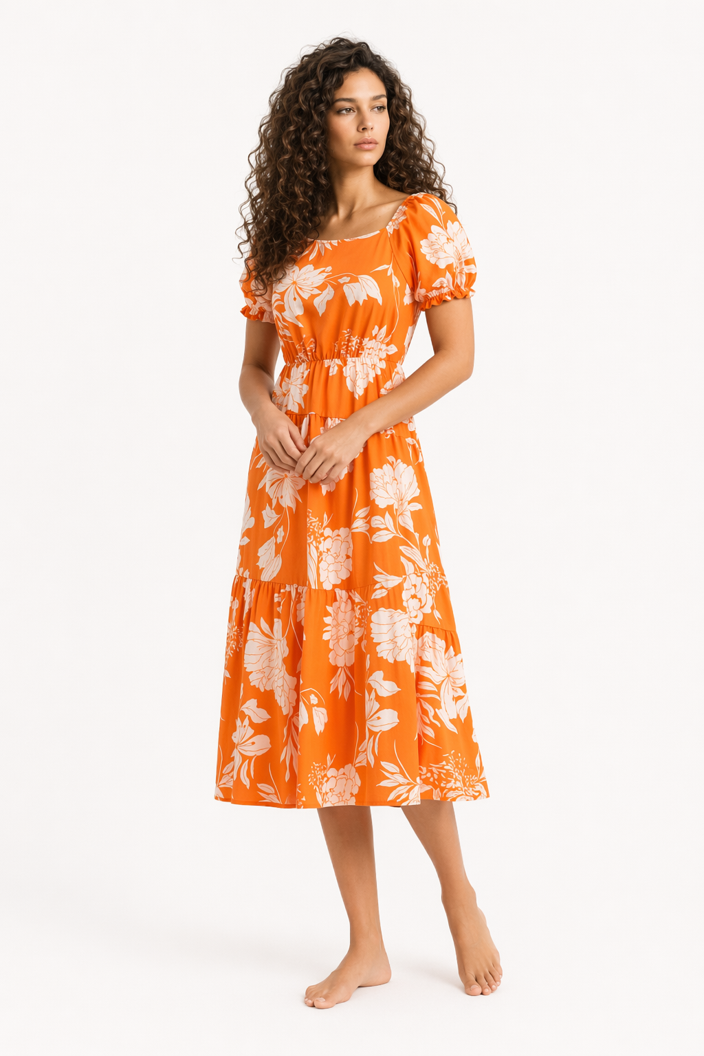 Floral One-Piece Dress for Women's Summer Wear Orange