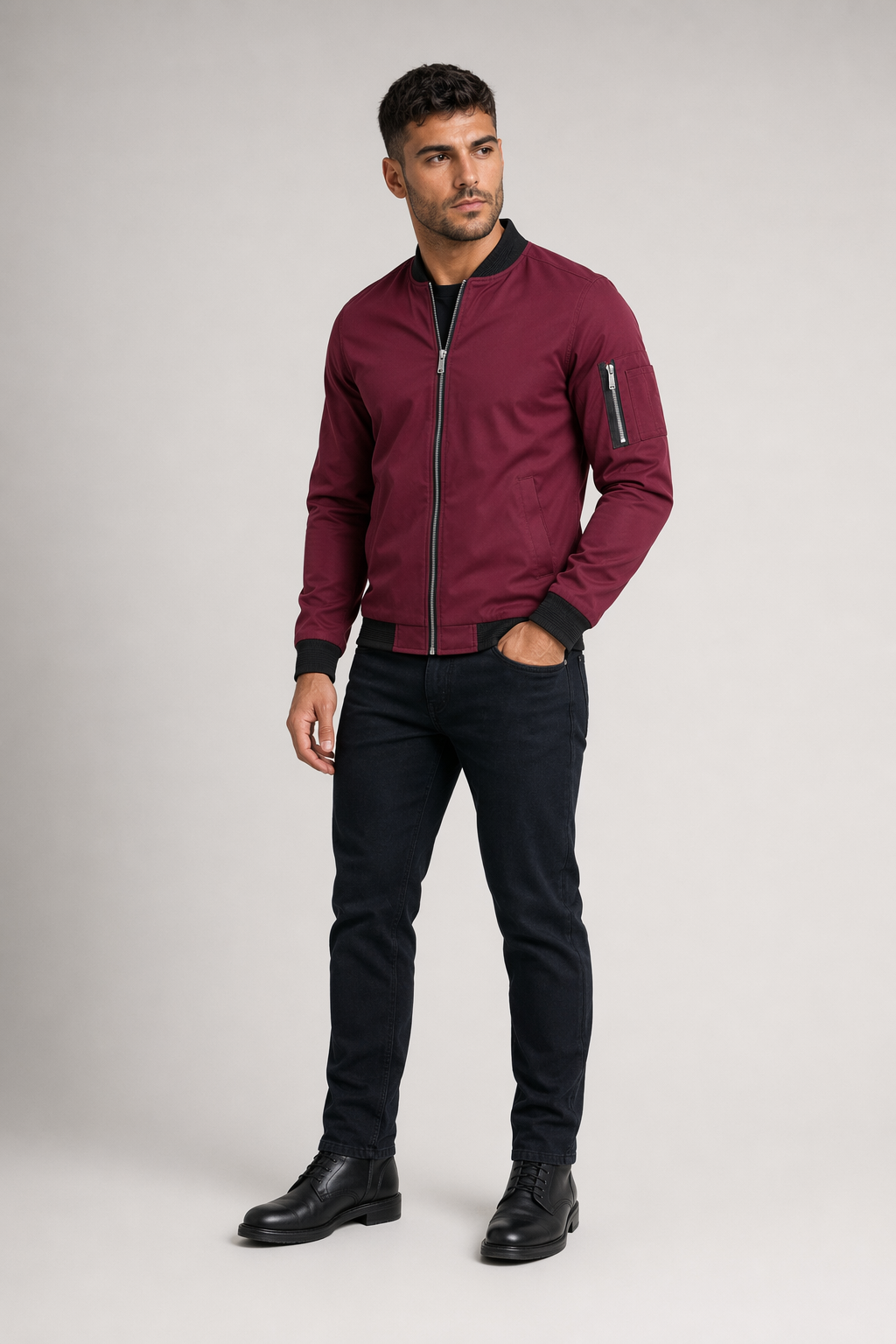 Men's Windproof Zippered Jacket Red