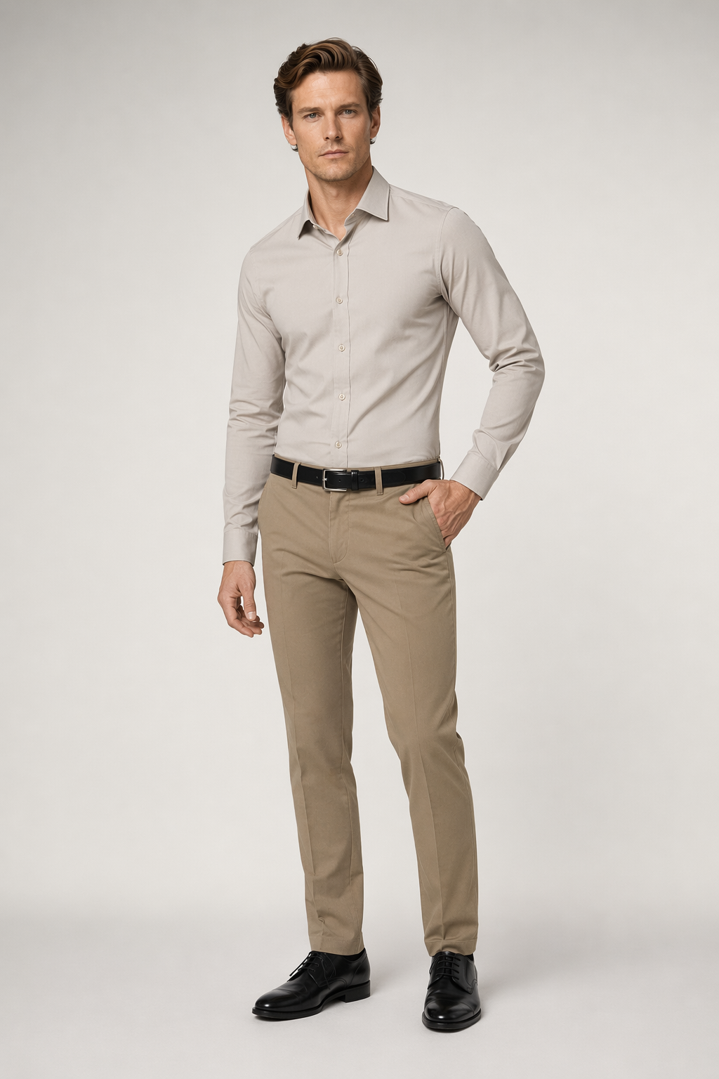 Slim Fit Button-Up Shirt for Men - Stylish and Modern Design Beige