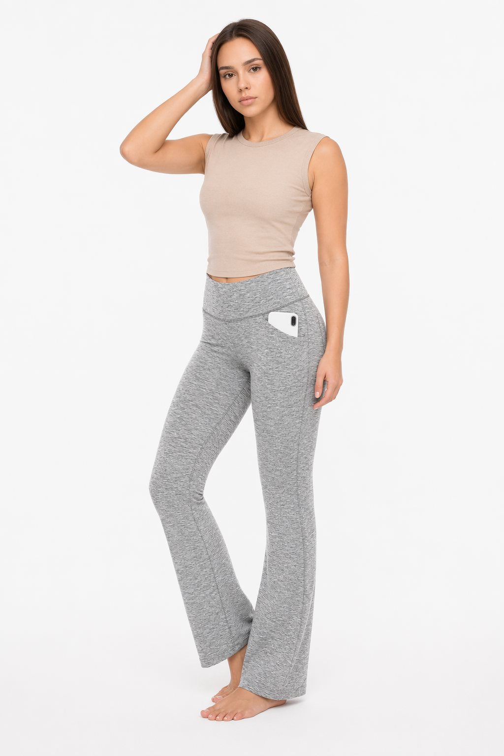 Flattering Straight Flare Yoga Leggings with a High Waist LZ-Light Gray