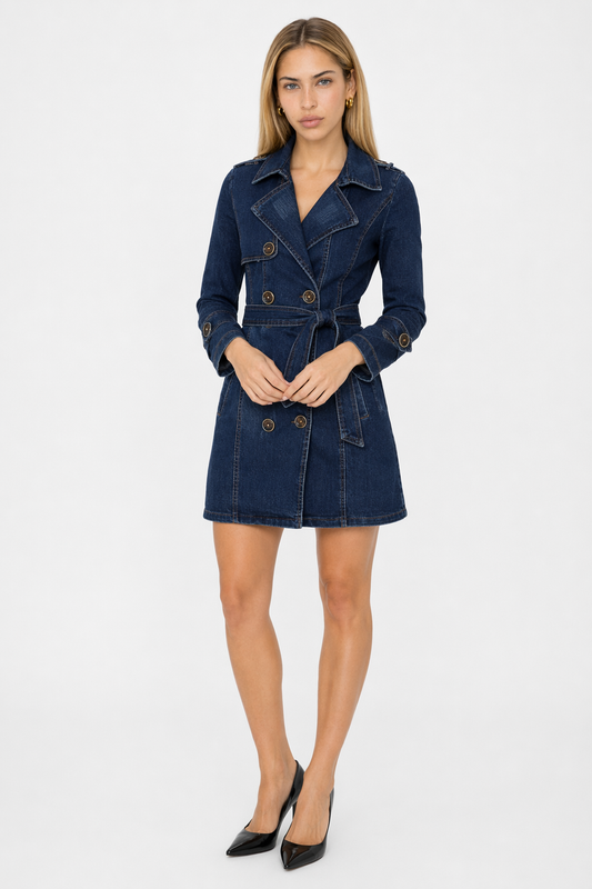 Slim Fit Double Breasted Women's Denim Jacket Default