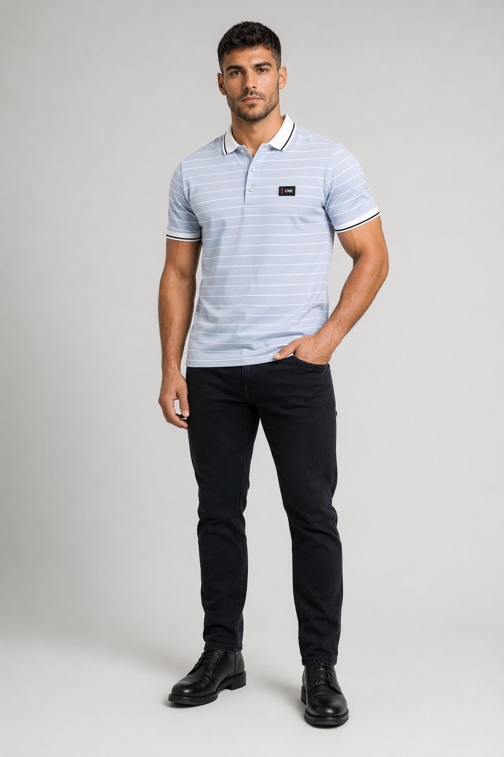 Logo-Emblazoned Striped Polo for Men Blue