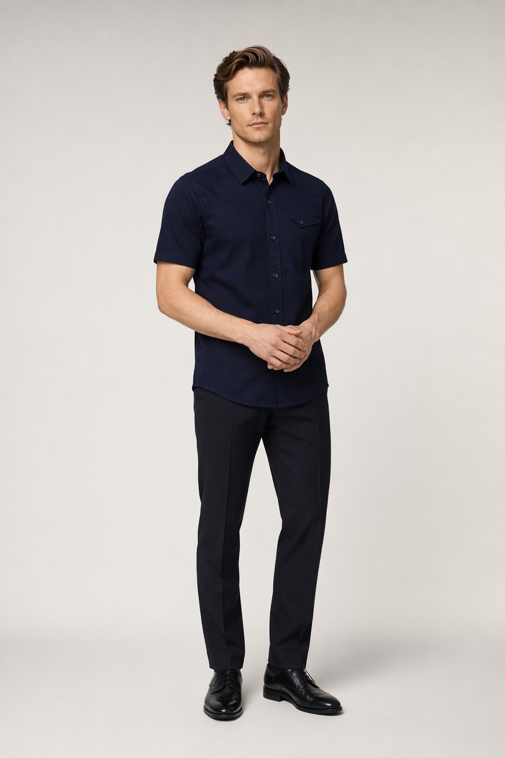 Short Sleeve Shirt with Flip Pockets for Men Navy