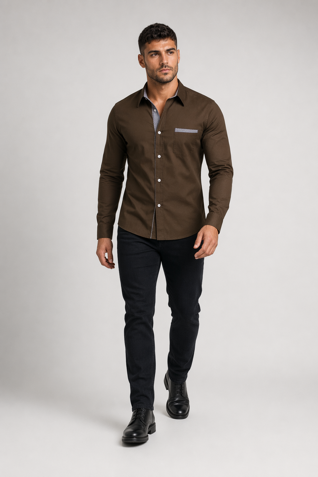 Plus Size dress shirt Brown