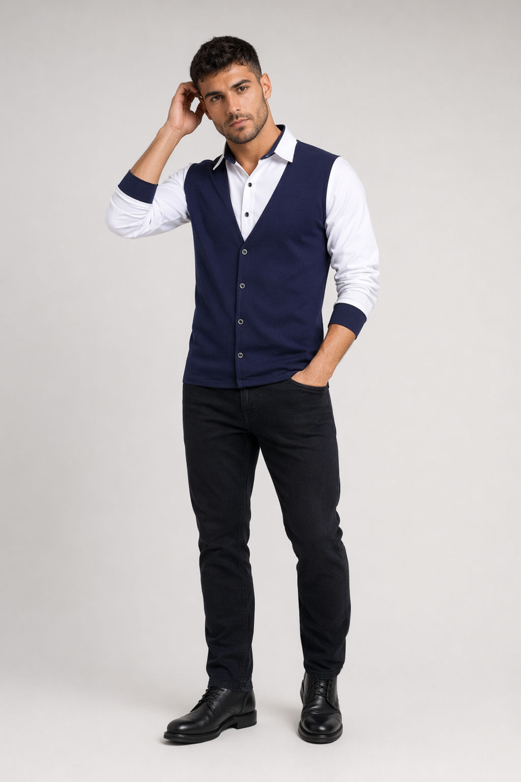 Vest-Enhanced Men's Layered Shirt Navy