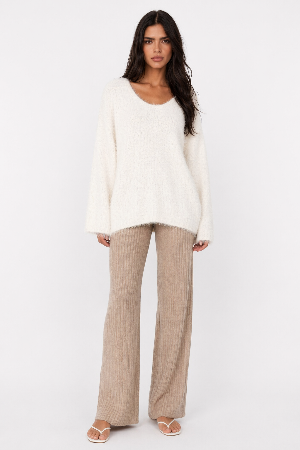 Relaxed Fit Women's Knitted Pullover White
