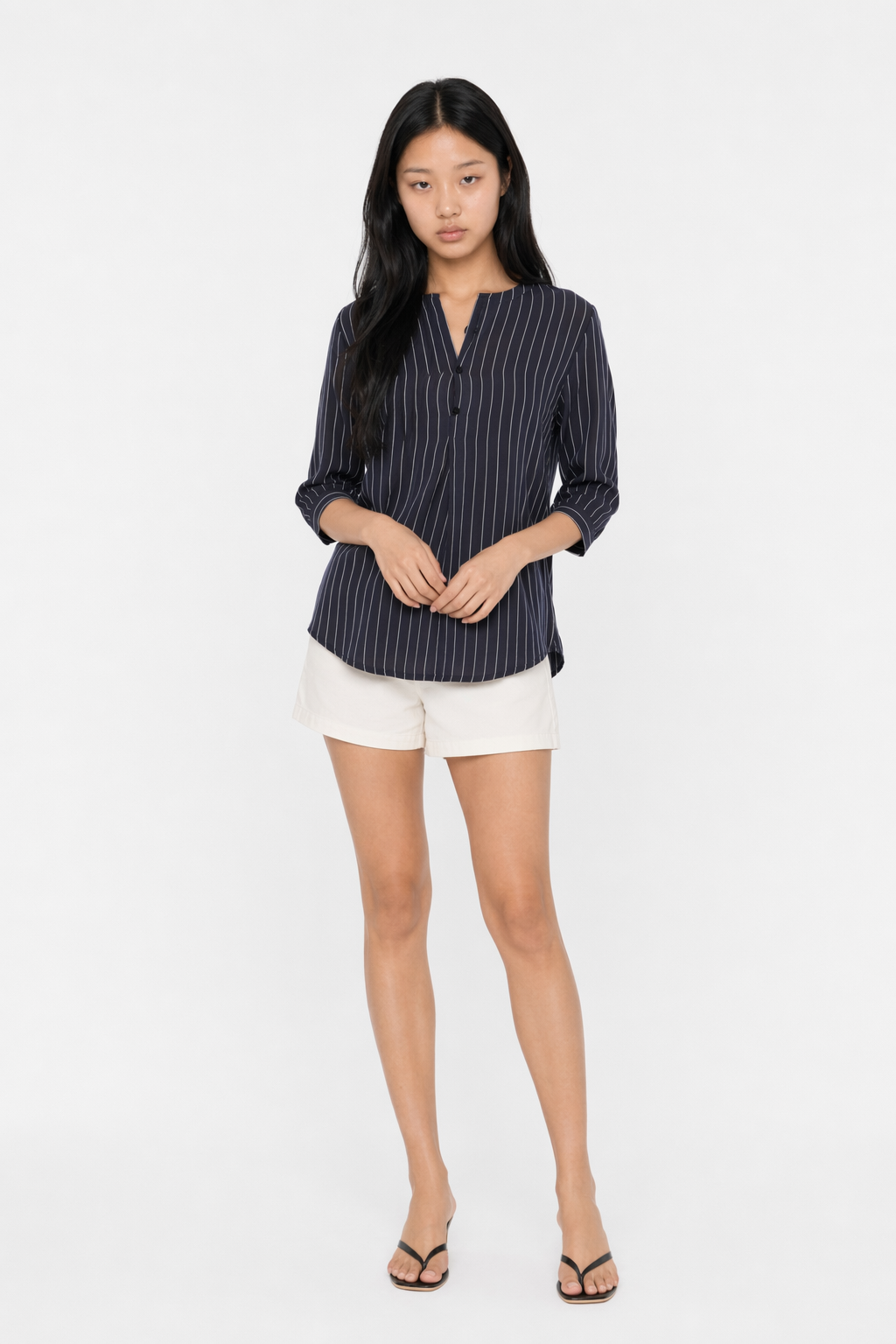 Button-Up Striped Shirt for Women Navy