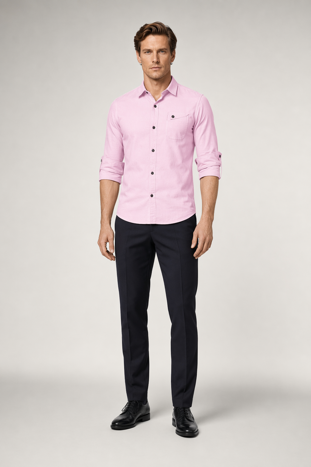 Cotton Button Front Shirt - Long Sleeve Men's Pink