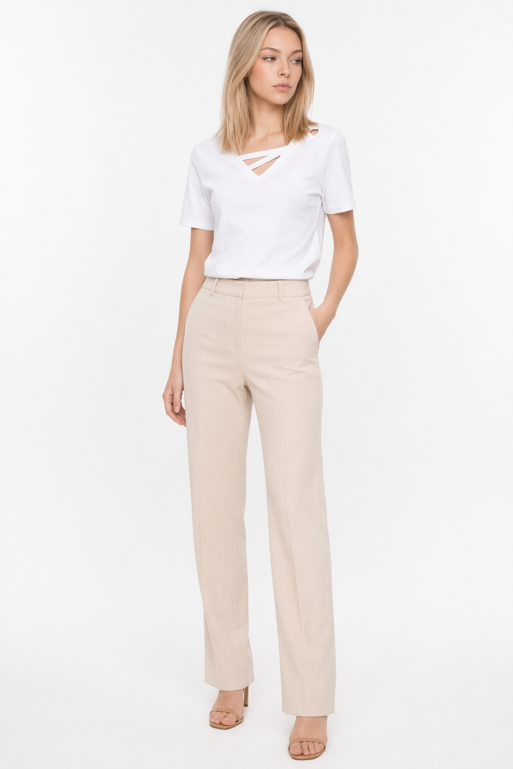 Korean V-Neck Women's Summer Blouse White