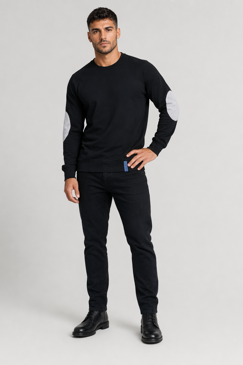 Contrasting Elbow Patch Men's Pullover Black