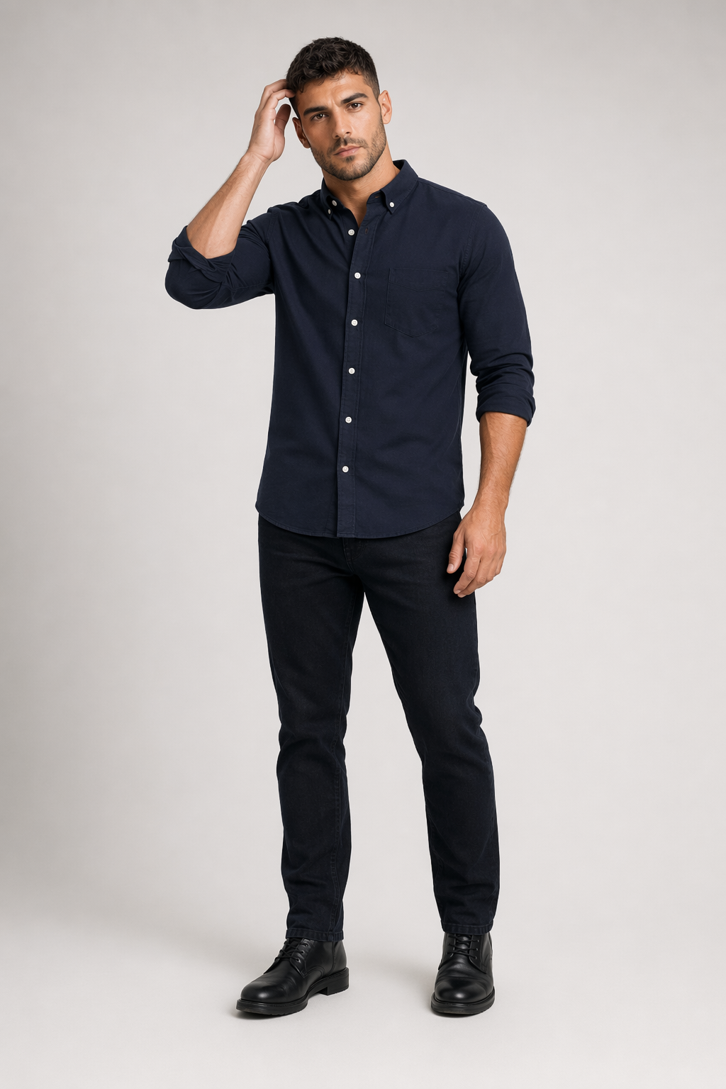 Button-Down Casual Shirt for Men with Long Sleeves, Designed to be Worn Untucked Navy