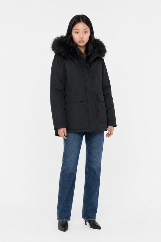 Black Hooded Winter Puffer Jacket for Women Default