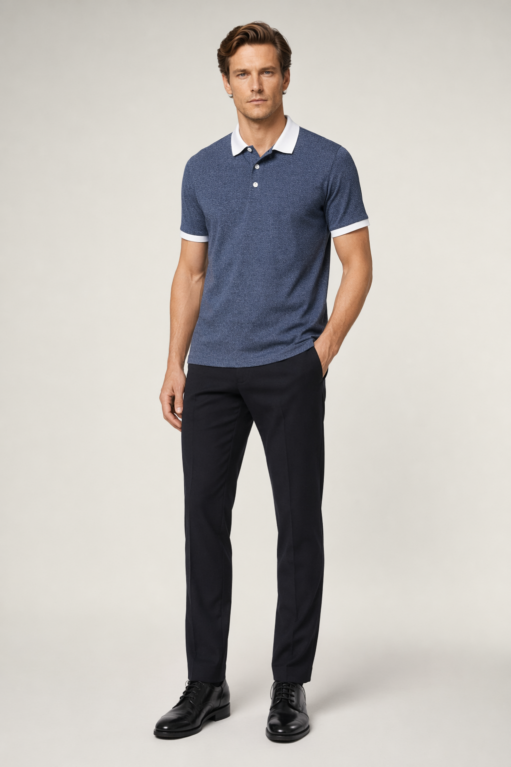 Contrast Collar Men's Polo Shirt Navy