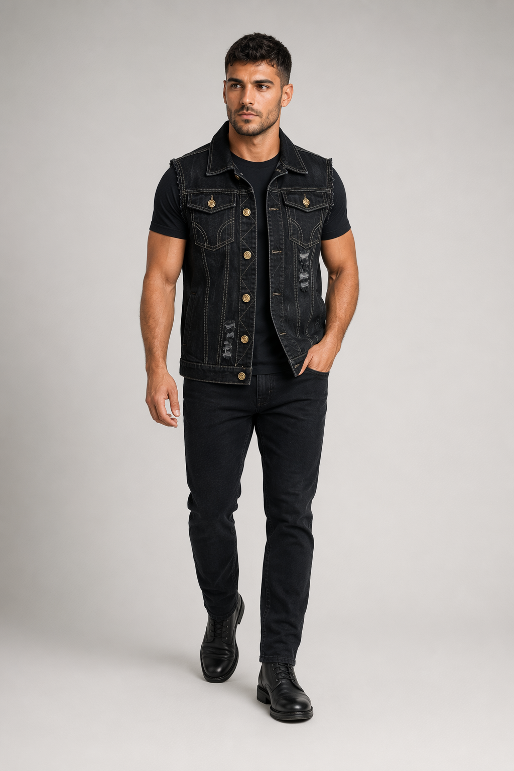 Black Denim Vest for Men's Urban Fashion Default