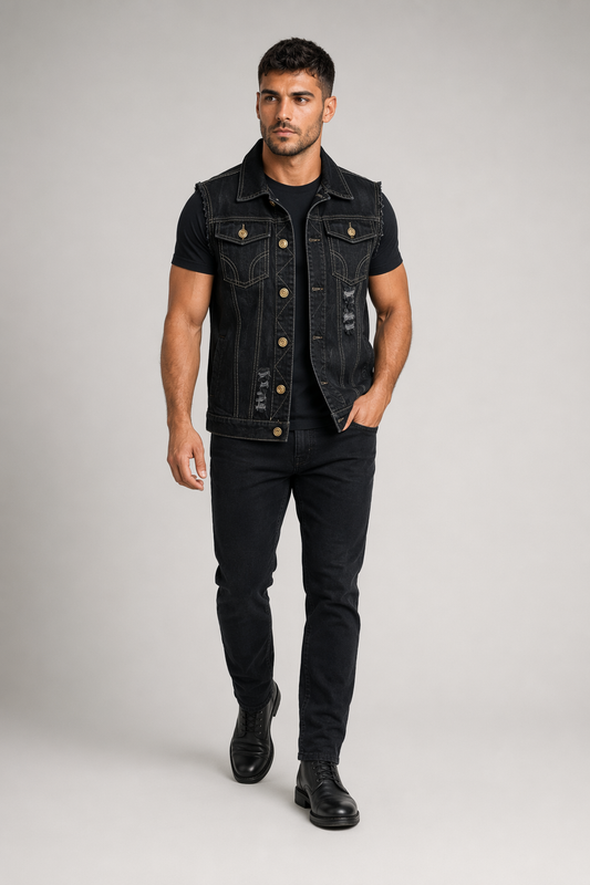 Black Denim Vest for Men's Urban Fashion Default