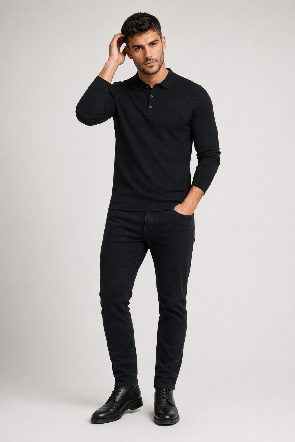 Long-Sleeved Polo Shirt for Men: A Timeless Classic Black