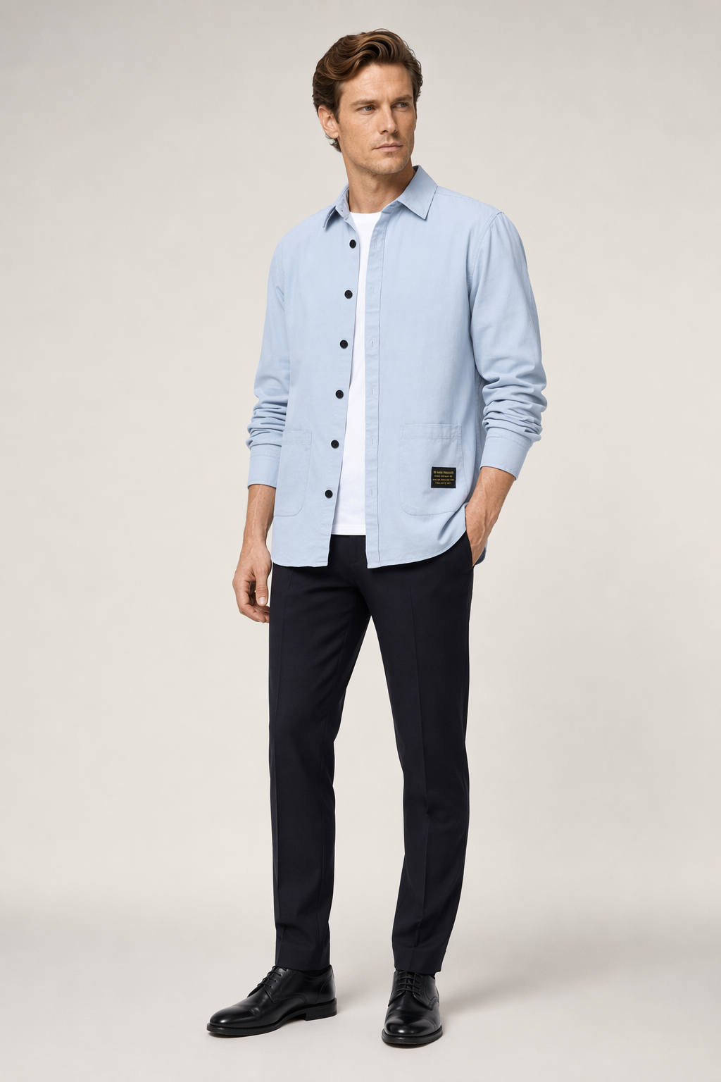 Men's Pocketed Button-Up Shirt Light Blue