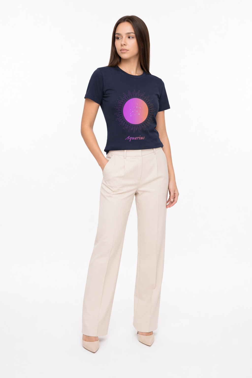 Gradient Zodiac T-Shirt for Women: Aquatic Horoscope-inspired Fashion Navy
