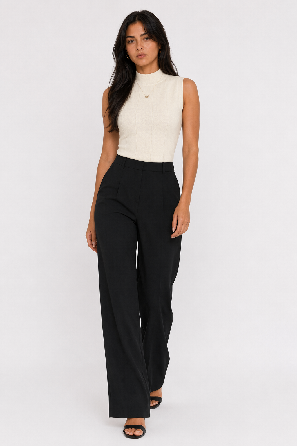 Korean Style Sleeveless Top for Women with High Collar Beige