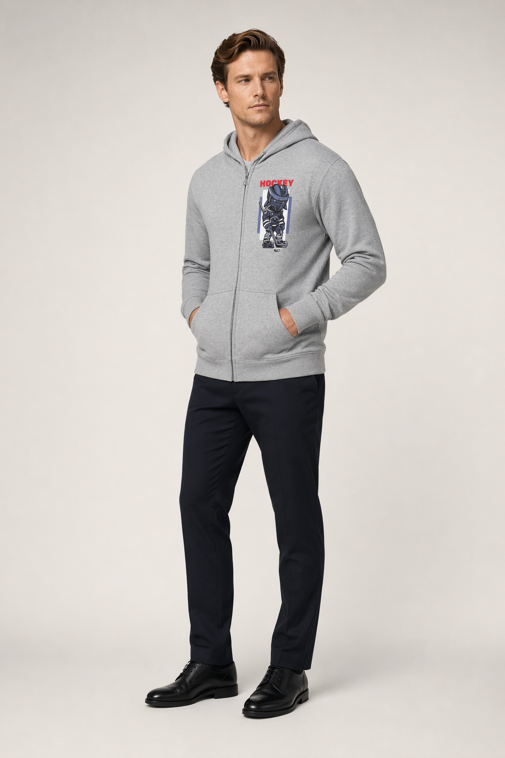 Hockey-Themed Men's Zip-Up Hooded Sweatshirt Default
