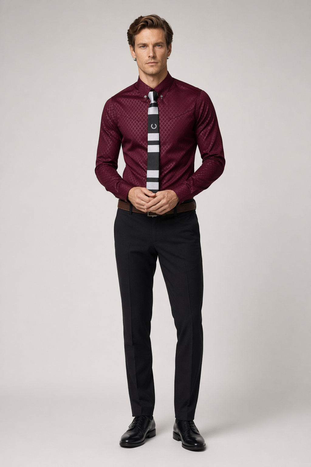 Patterned Button Front Slim Fit Men's Shirt Red