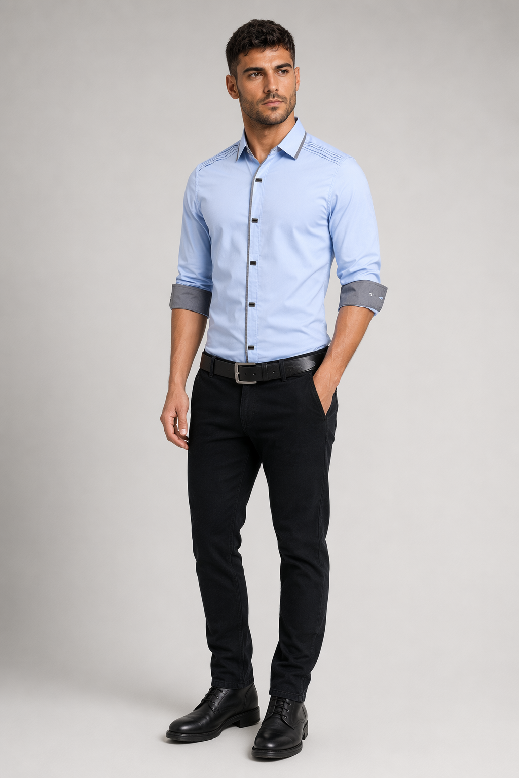Standard Men's Shirt with Snap Buttons Light Blue
