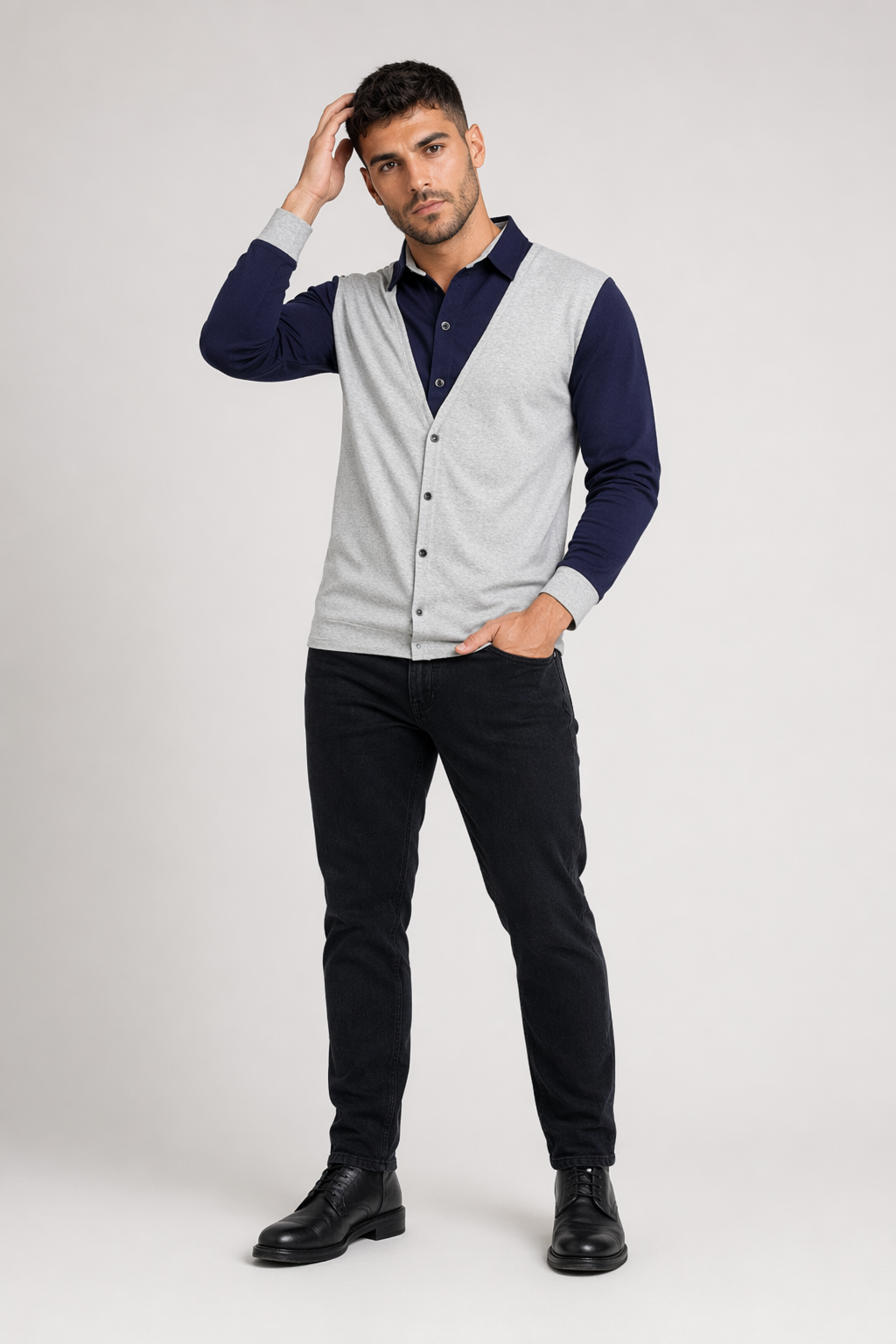 Vest-Enhanced Men's Layered Shirt Gray