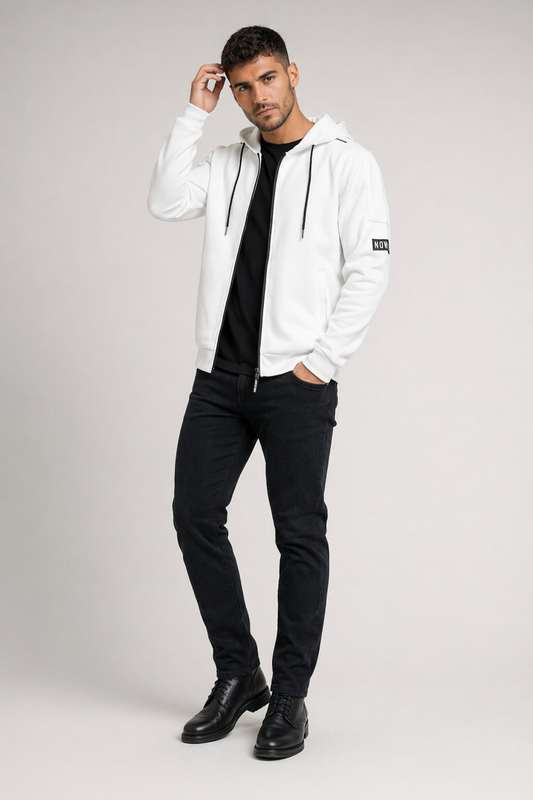 Casual Zip-Up Hoodie for Men White