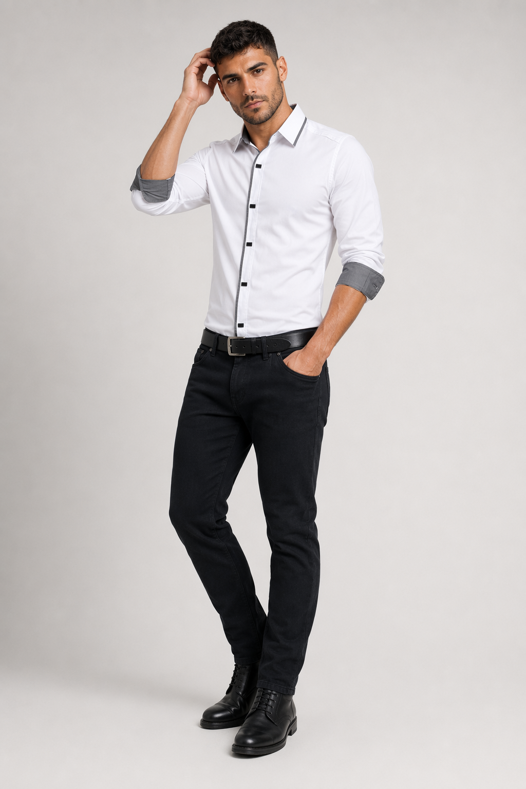 Standard Men's Shirt with Snap Buttons White