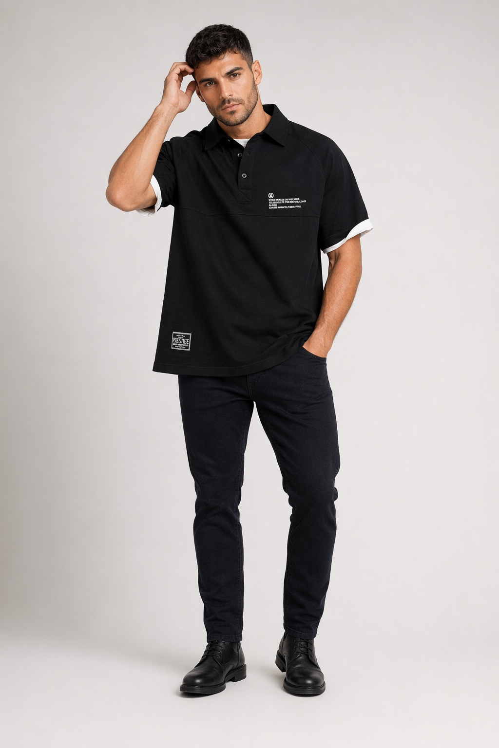 Short Sleeve Popover Shirt for Men Black