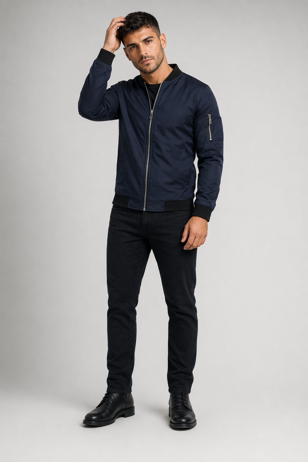 Men's Windproof Zippered Jacket Navy