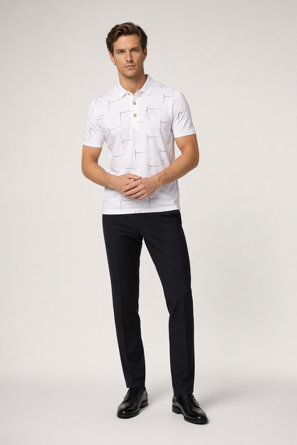 Polo Shirt for Men with Floral Patterns White