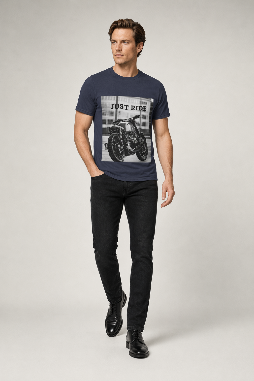 Just Ride Motorcycle Heavy Cotton Tee Navy
