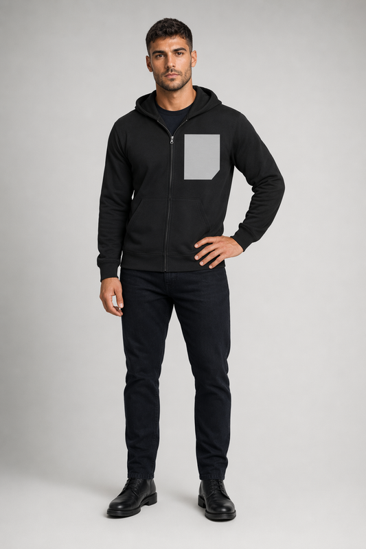 Gray Zip Up Hoodie with Faux Pocket - Men's Heavy Blend Default